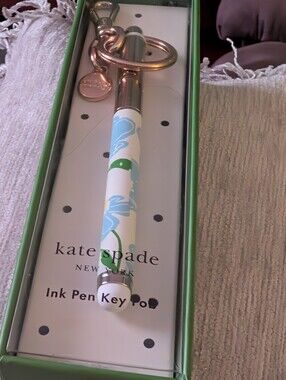 Kate Spade Blue Floral Ink Pen Key Fob
